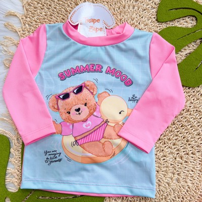  Praia Blusa Ursinha Summer Mood com Proteção UV50+ e Calcinha - Rosa